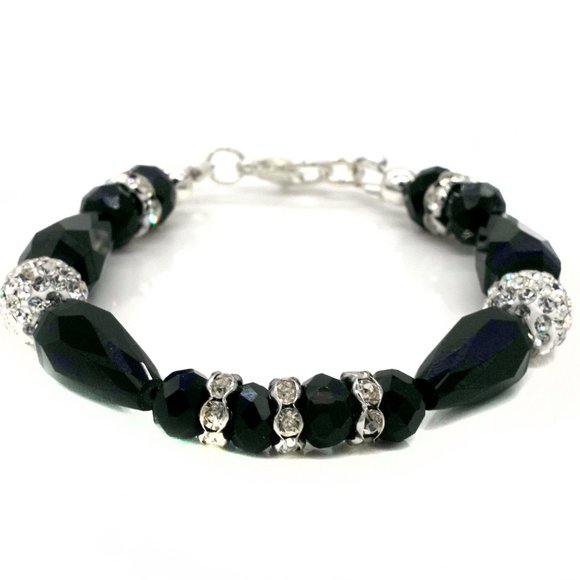 My Bead Emporium Jewelry - Black bead bracelet with rhinestones and silver lobster clasp.